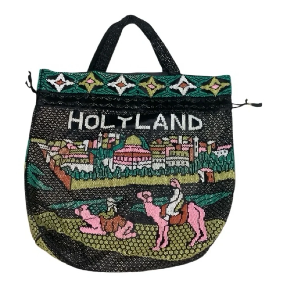 VTG‎ Multi-Color Fully Beaded Holy Land Drawstring Vacation Tote